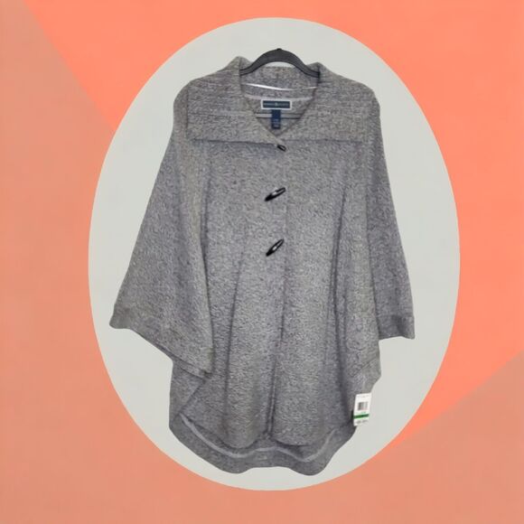 NEW Karen Scott Size LG/XL Smoke Grey Marl Cape Sweater Poncho Open Sleeves - Picture 4 of 7